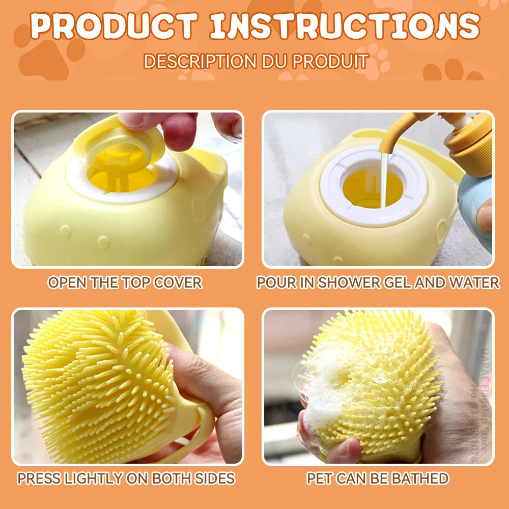 Pet Bathing Brush With Shampoo Dispenser