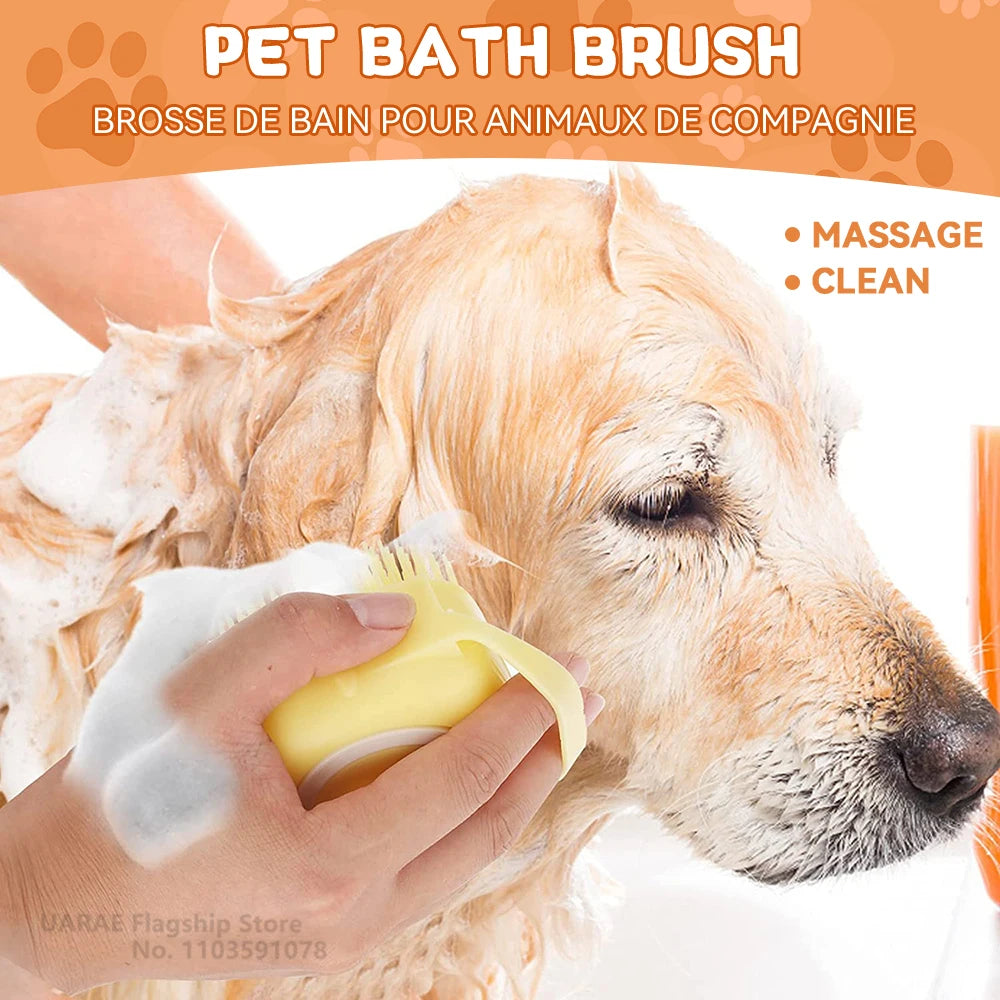 Pet Bathing Brush With Shampoo Dispenser