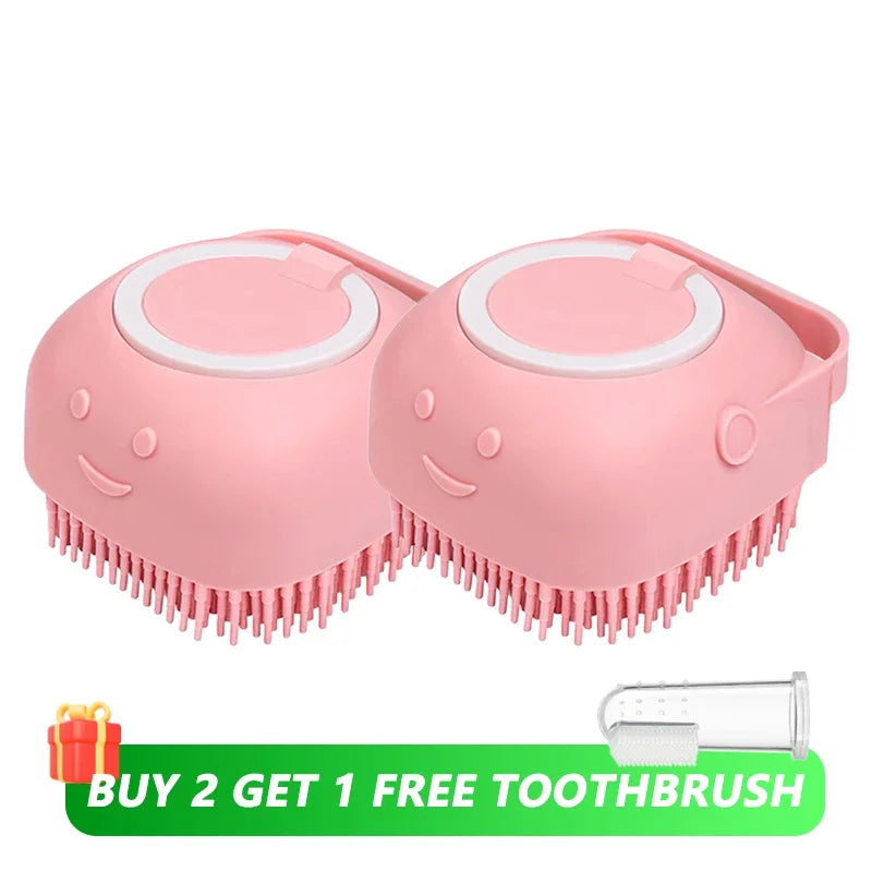 Pet Bathing Brush With Shampoo Dispenser